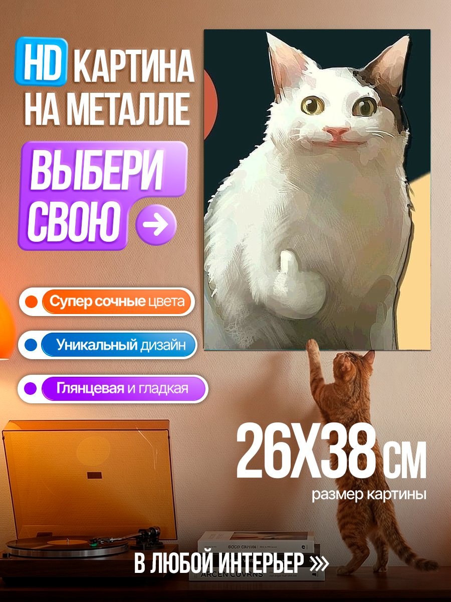 Картина на металле Кот показывает средний палец