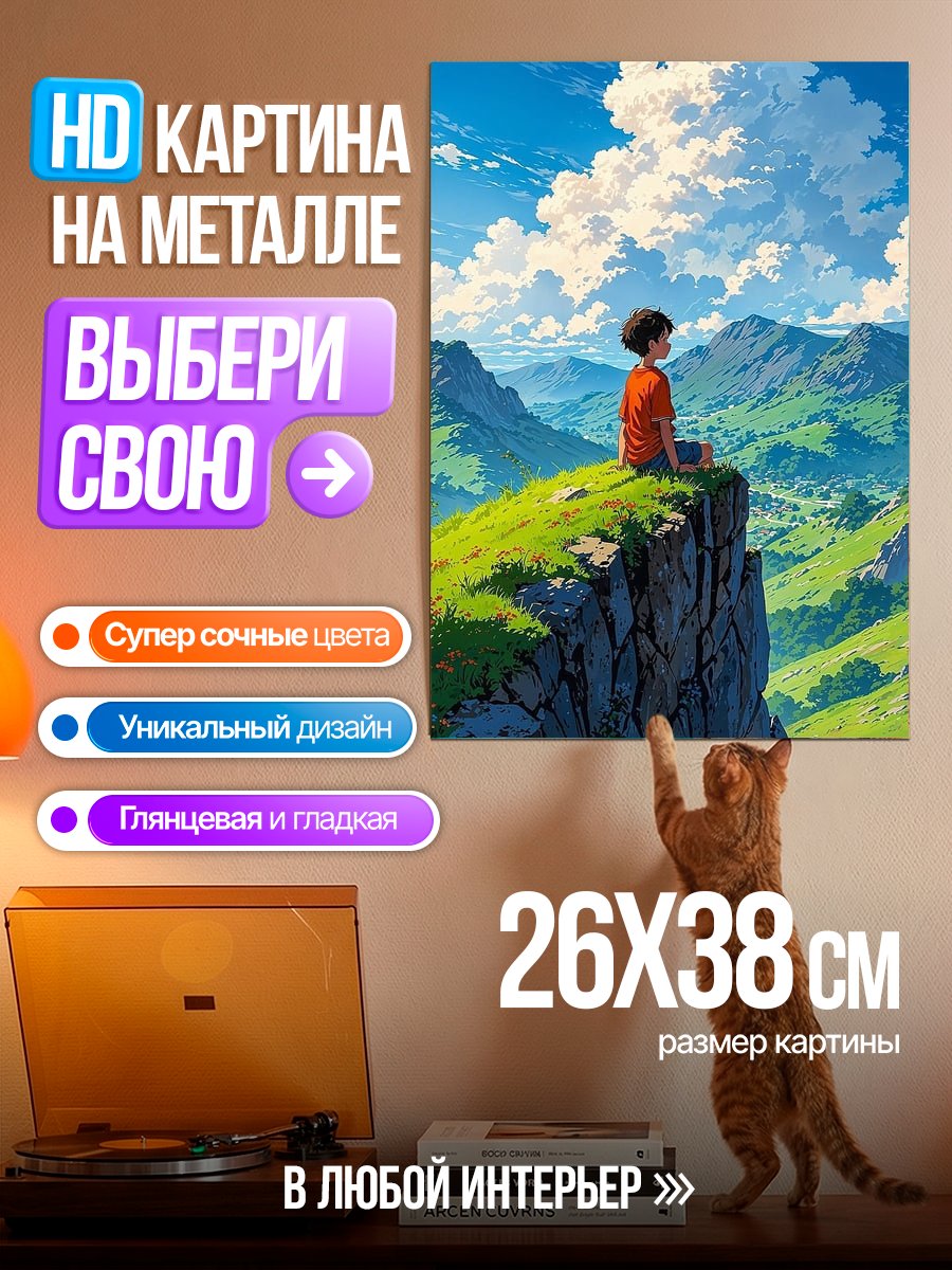 Картина на металле Мальчик на вершине горы