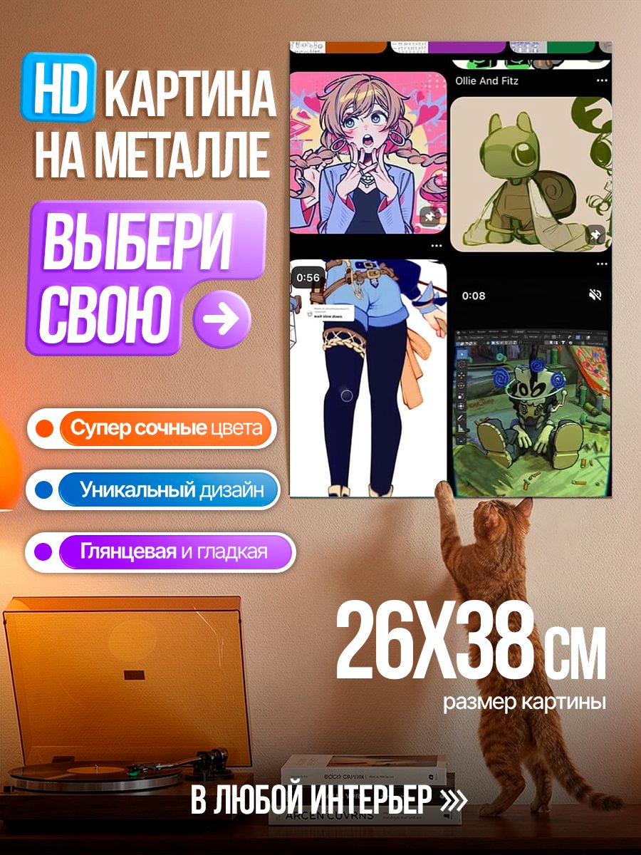 Картина на металле Коллаж аниме персонажей
