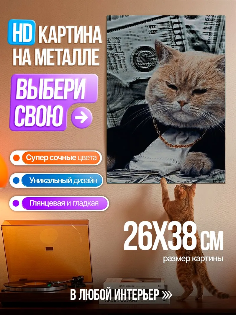 Картина на металле Кот в костюме