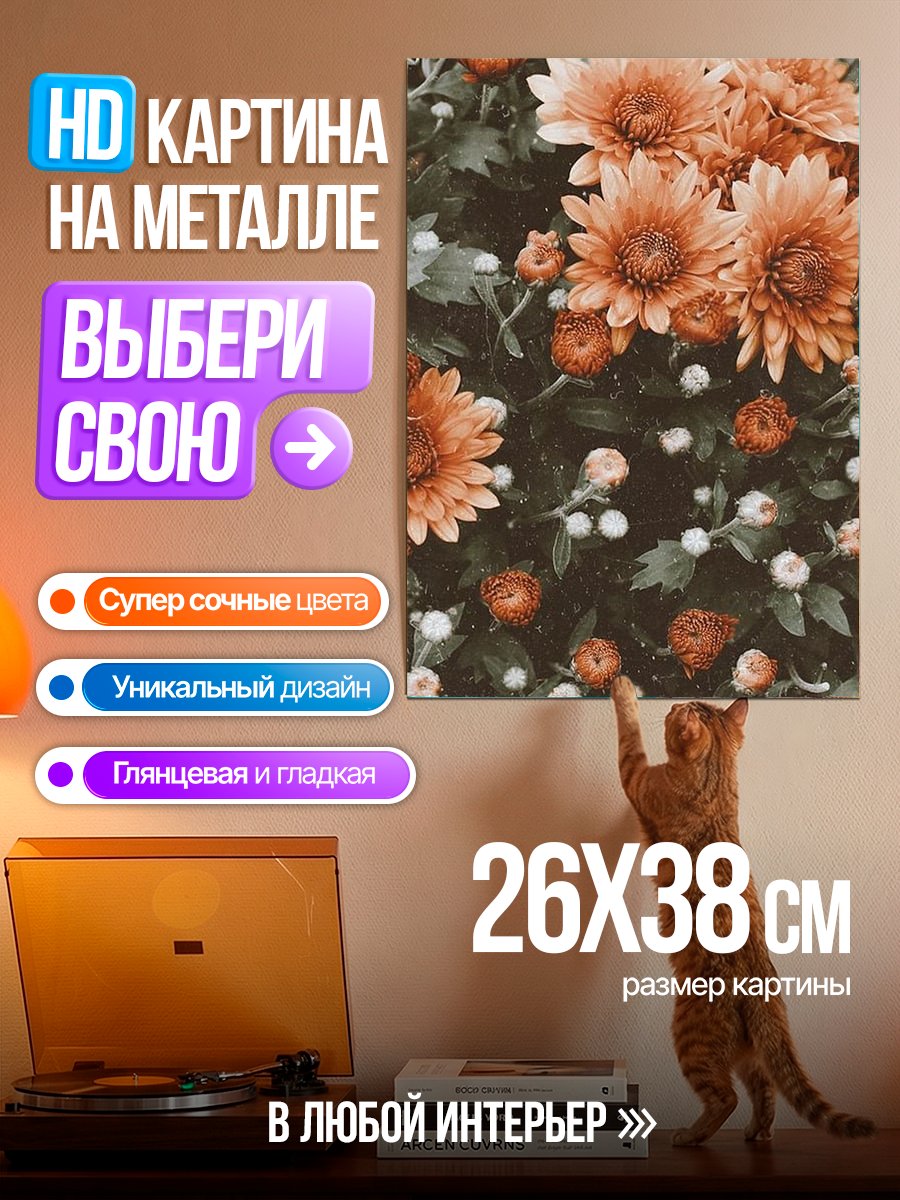 Картина на металле Осенние хризантемы