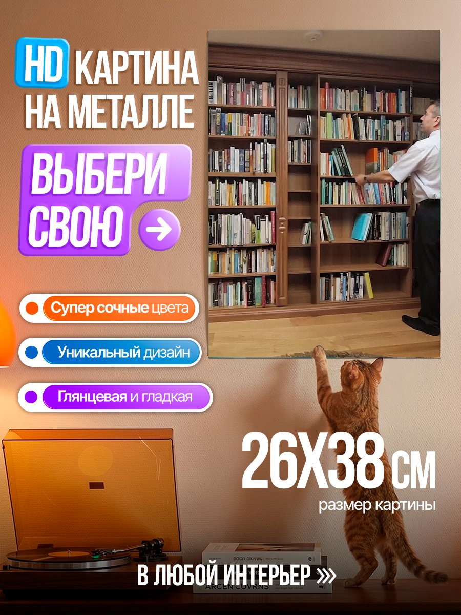 Картина на металле Мужчина в библиотеке