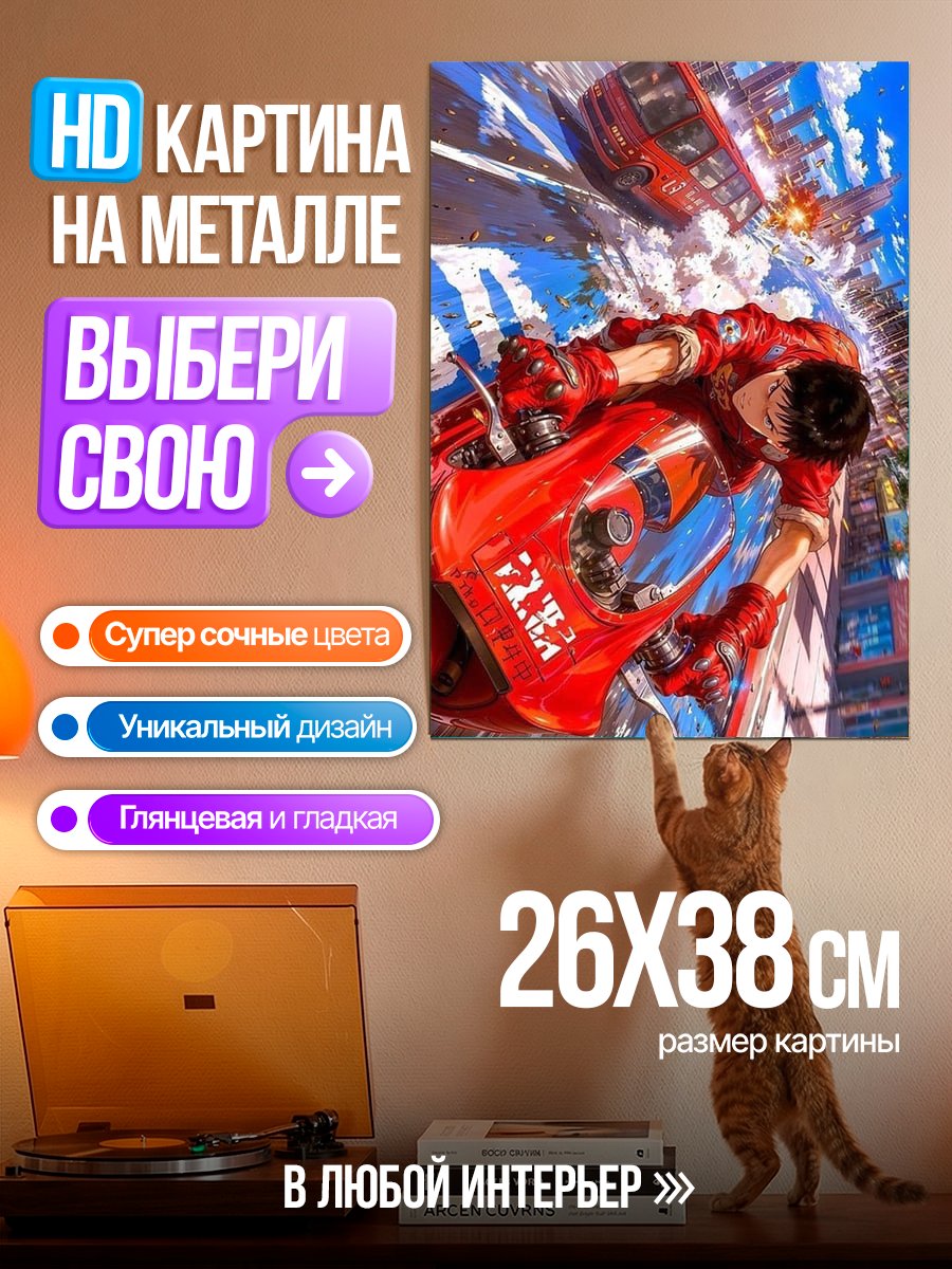 Картина на металле Акира на мотоцикле