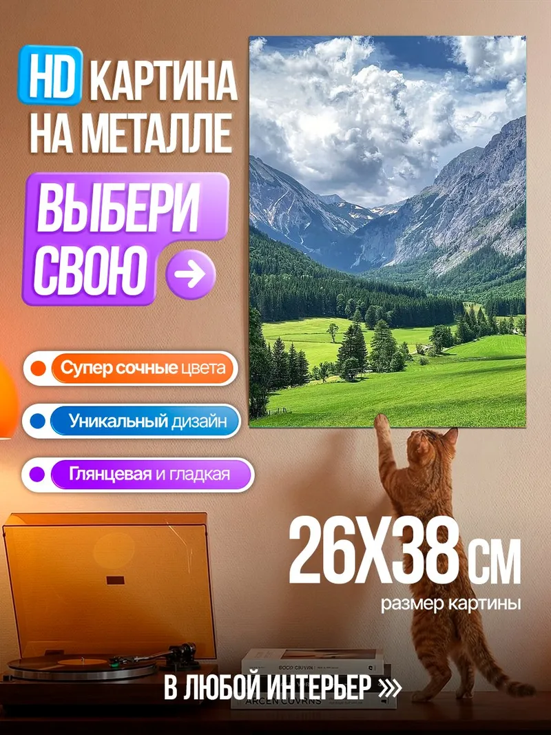 Картина на металле Горная долина