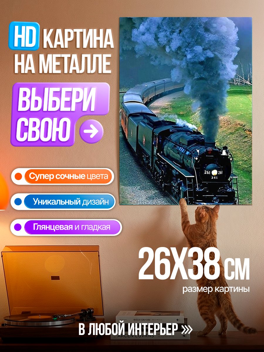 Картина на металле Паровоз мчится вдаль