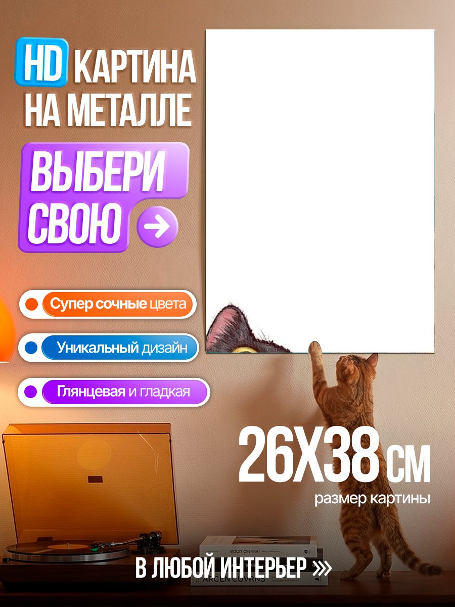 Картина на металле Черный кот