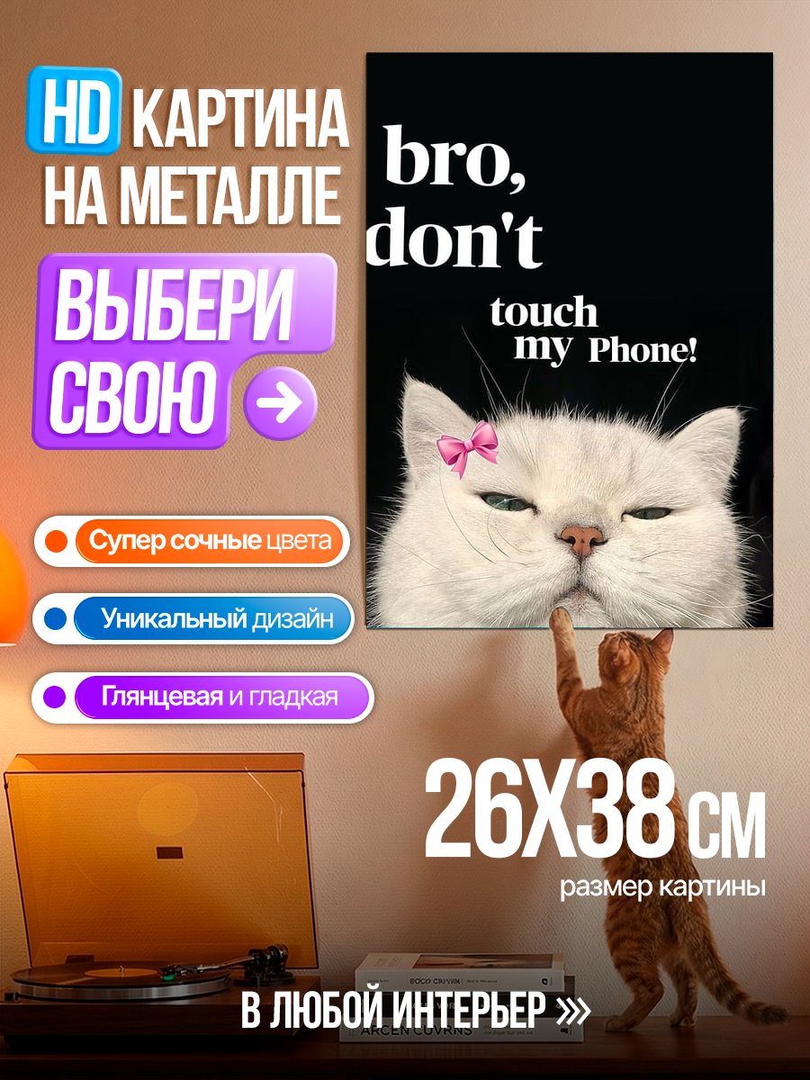 Картина на металле Кот не трогай