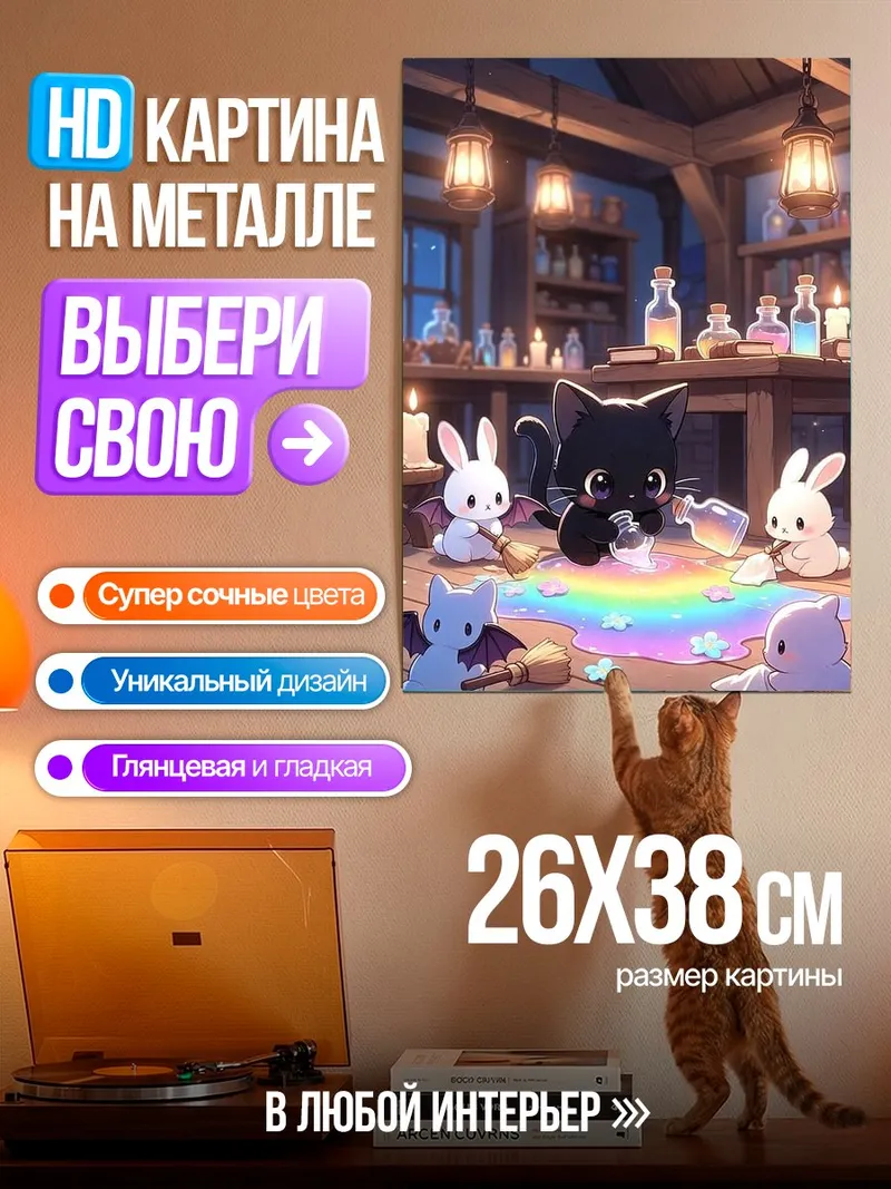 Картина на металле Котенок-волшебник