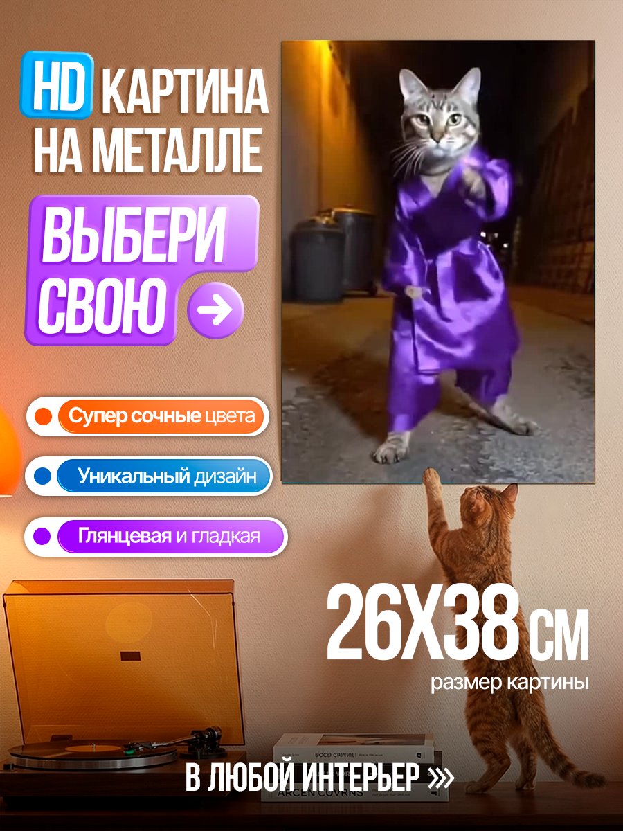 Картина на металле Кот в кимоно