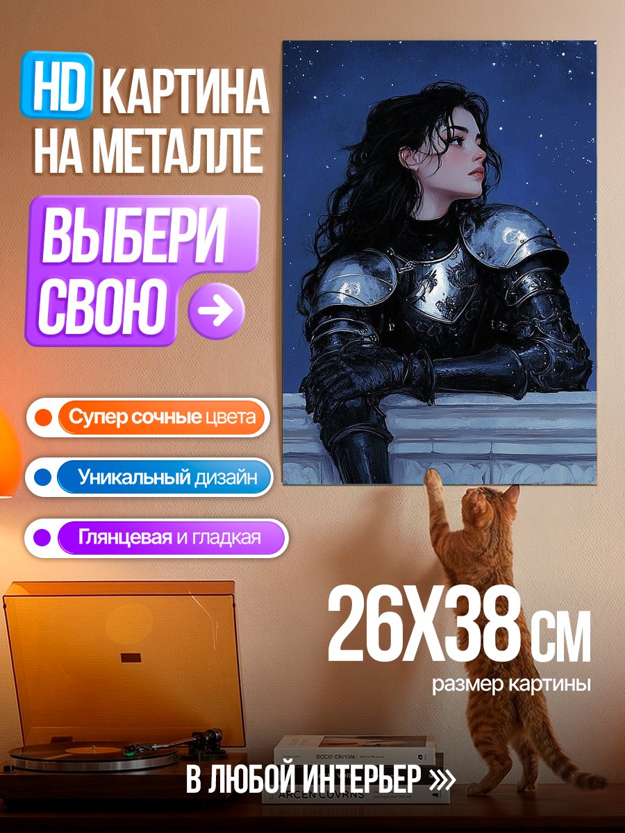Картина на металле Воин под звездным небом
