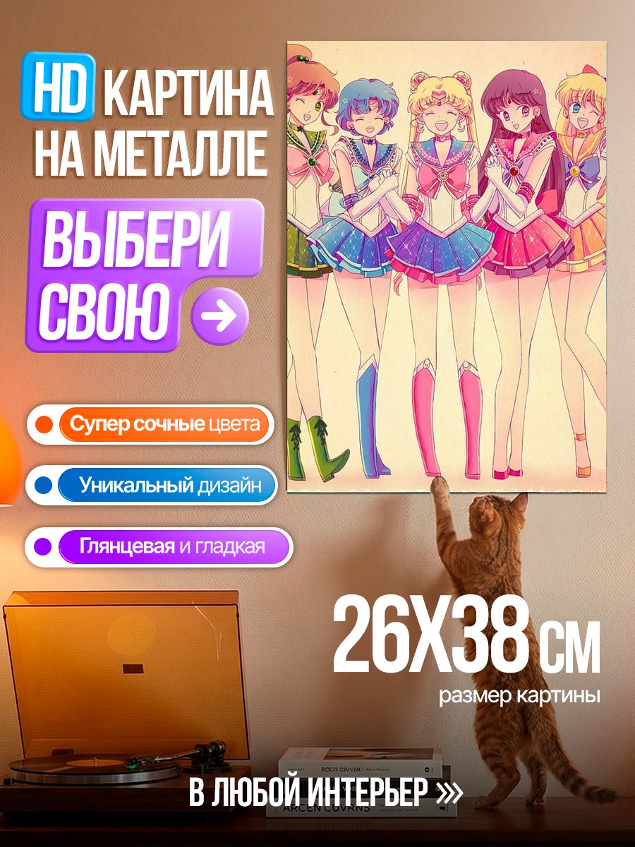 Картина на металле Сейлор Мун команда