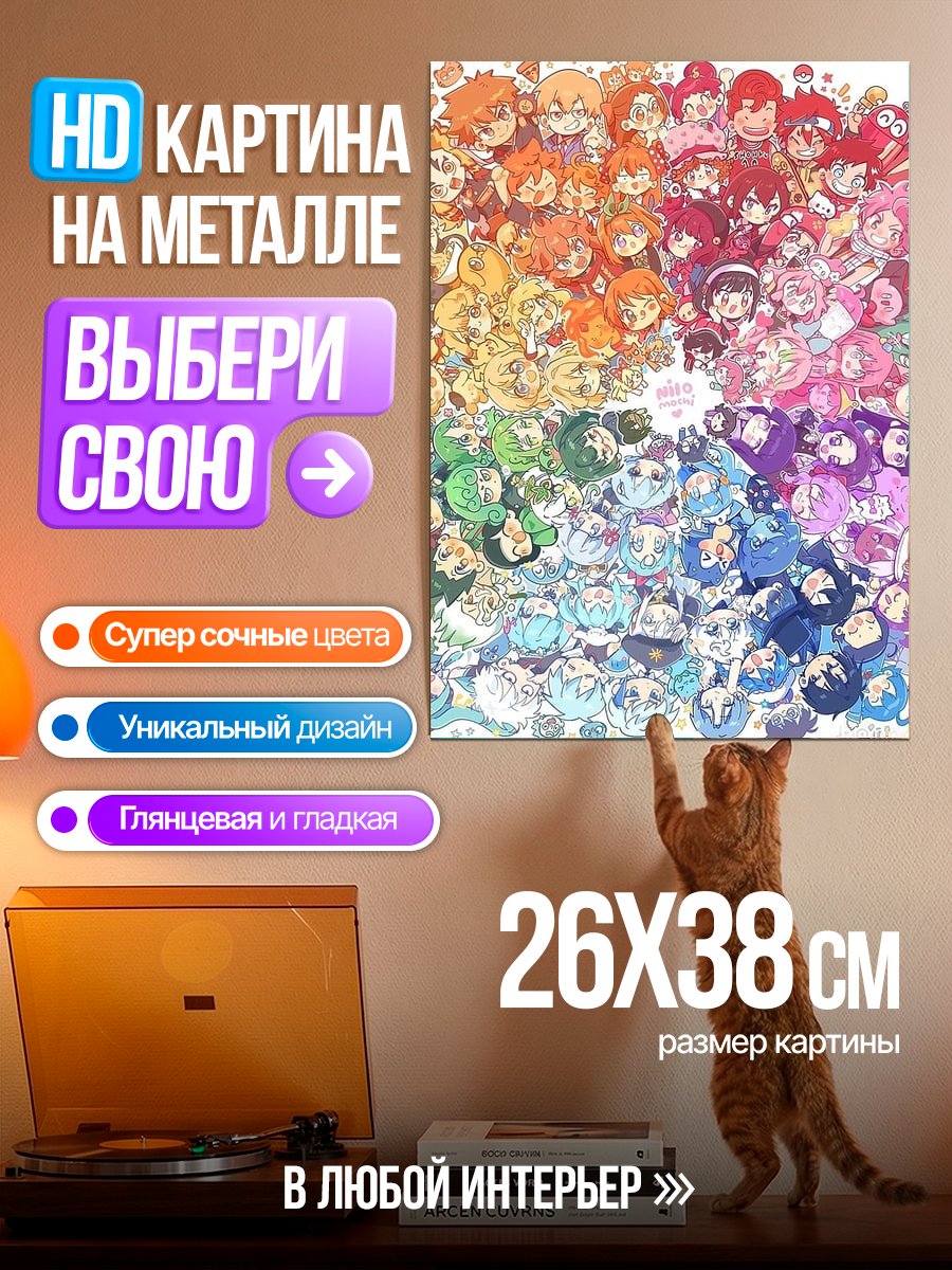 Картина на металле Радужный коллаж аниме персонажей