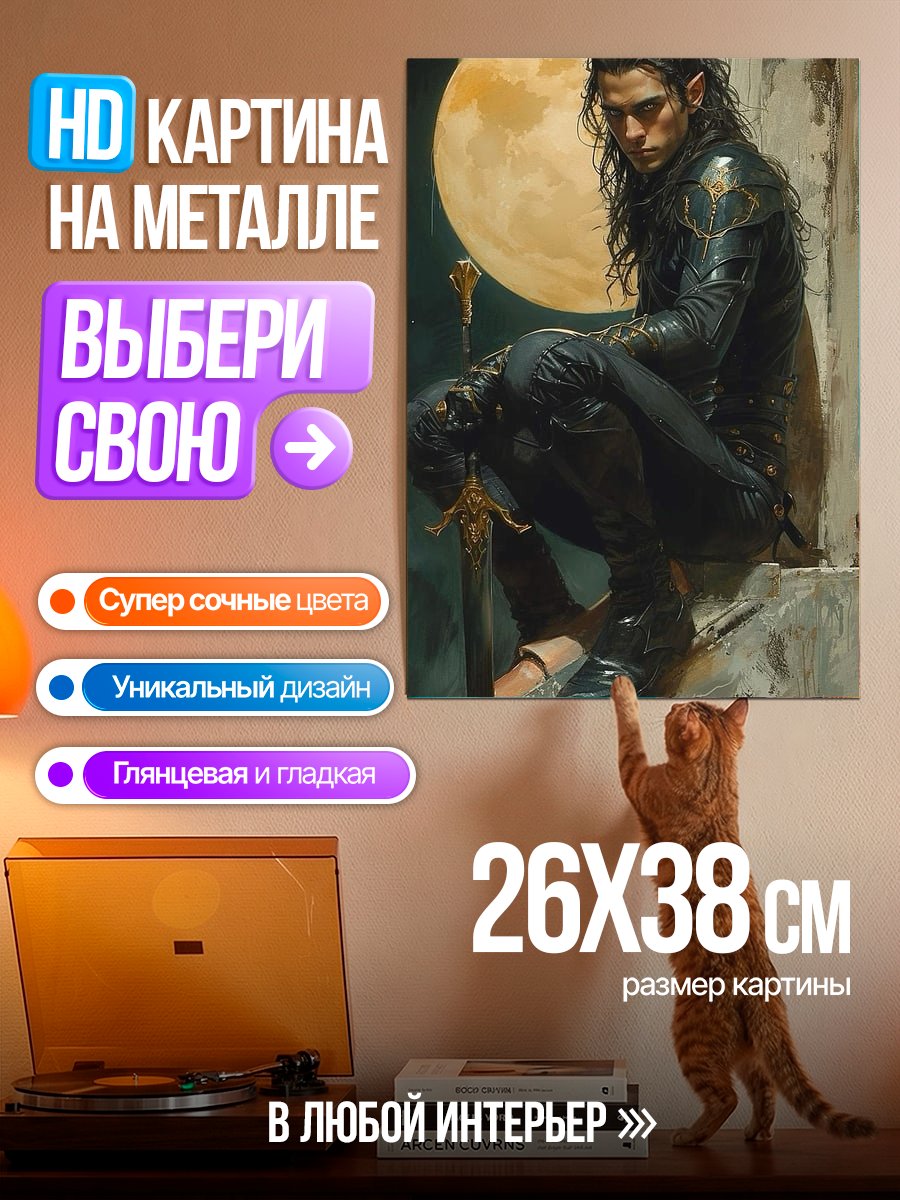Картина на металле Эльф с длинными волосами