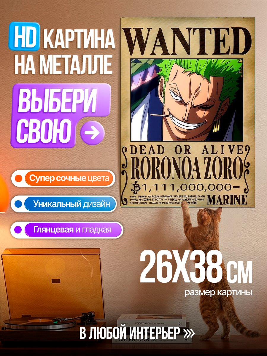 Картина на металле Ророноа Зоро Wanted