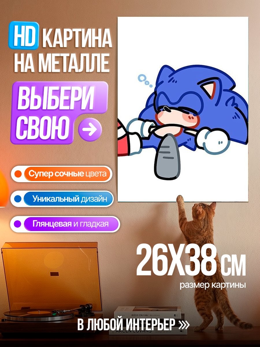 Картина на металле Соник устал