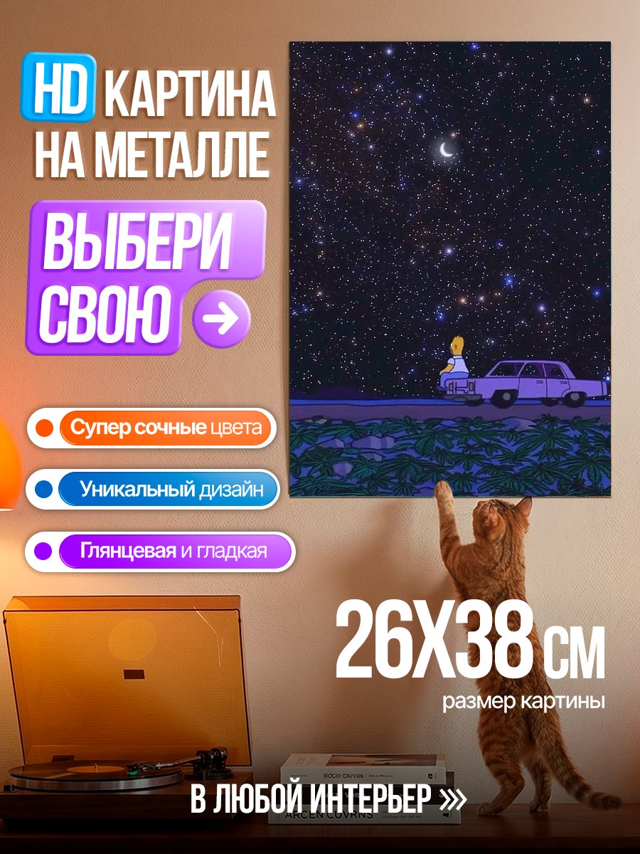 Картина на металле Гомер Симпсон под звездами