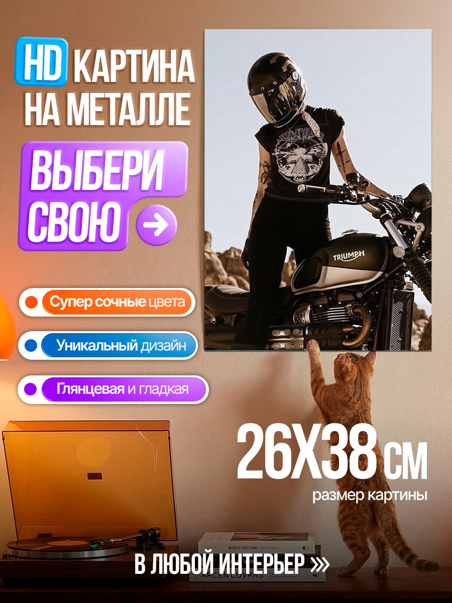 Картина на металле Девушка на мотоцикле