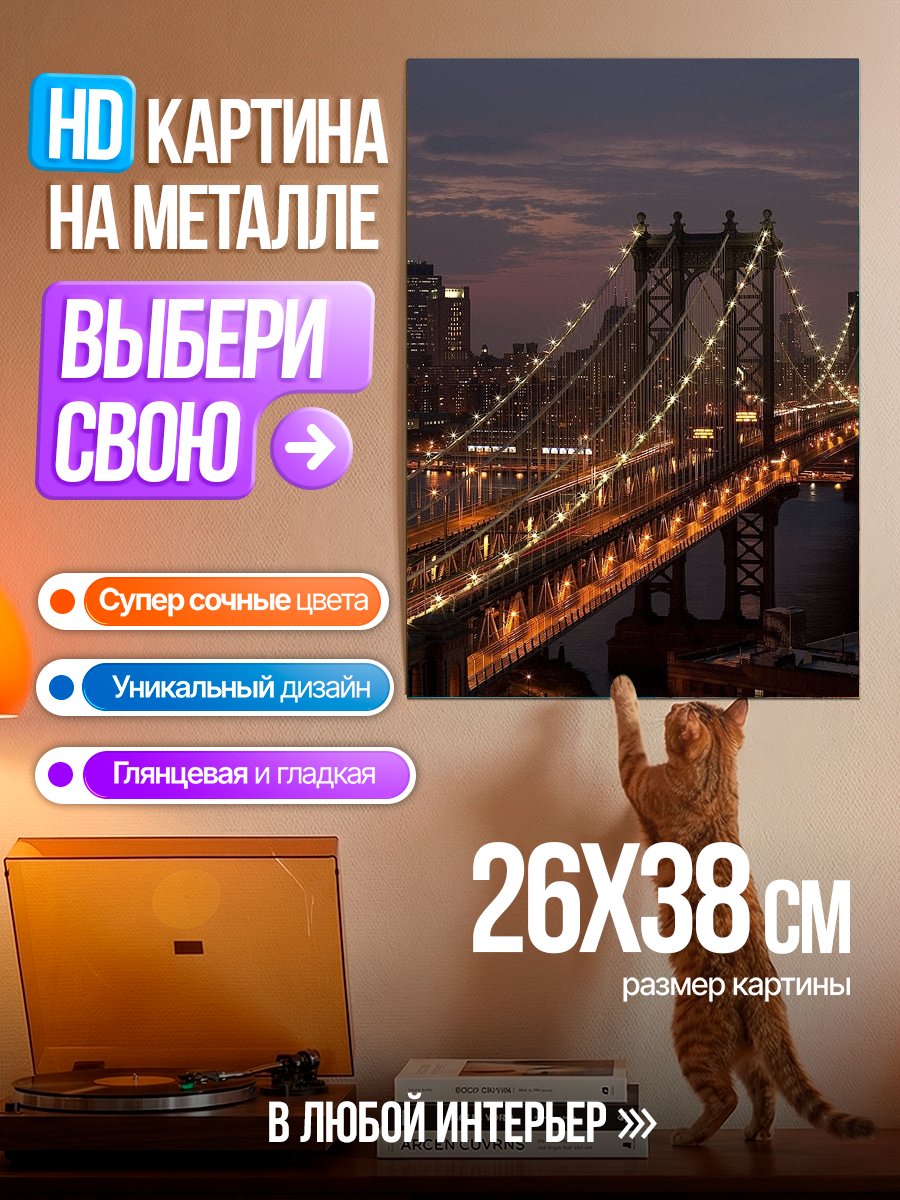 Картина на металле Ночной мост Нью-Йорк