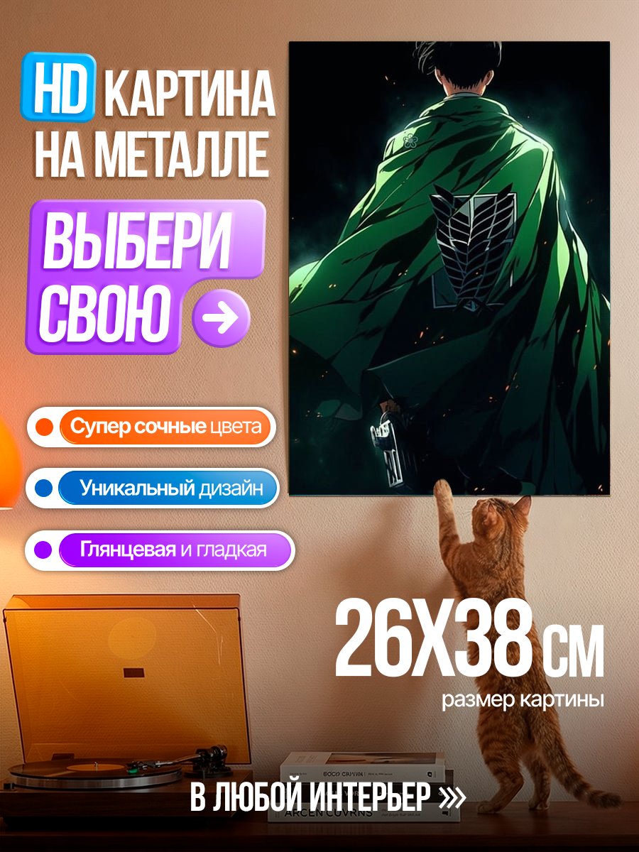 Картина на металле Леви Аккерман плащ