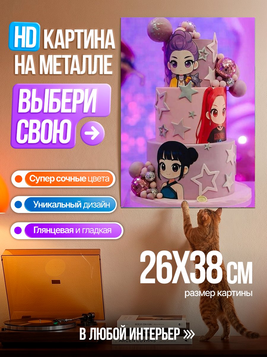Картина на металле Торт с аниме персонажами