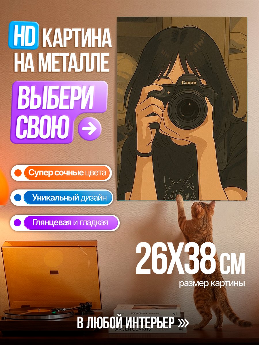Картина на металле Девушка с камерой
