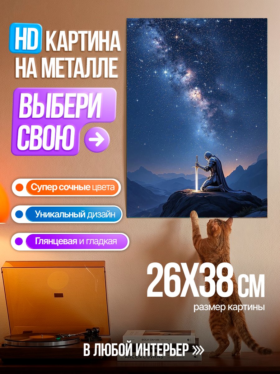 Картина на металле Воин под звездами