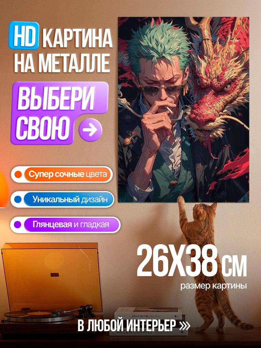 Картина на металле Зоро и дракон