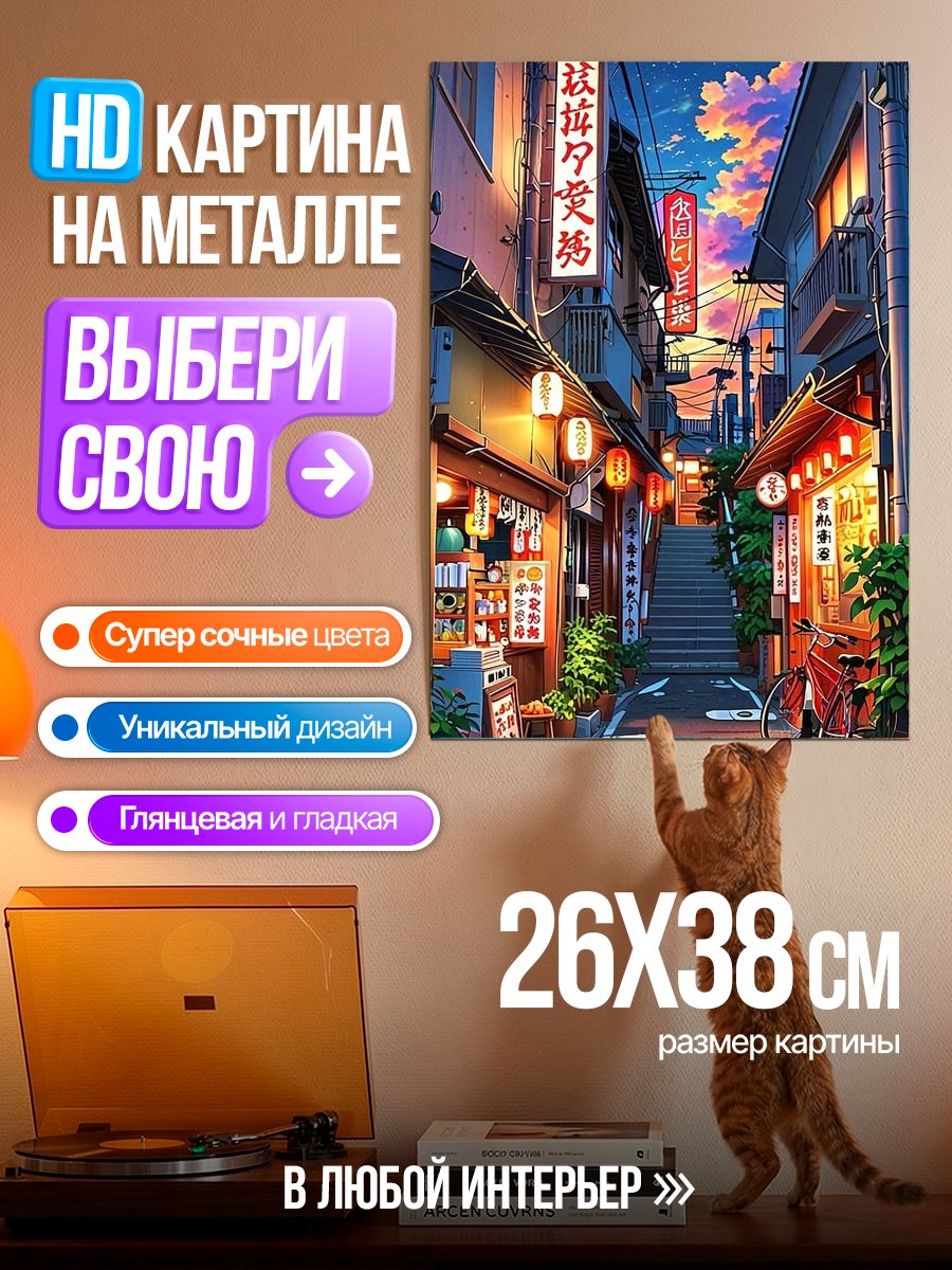 Картина на металле Японская улица закат