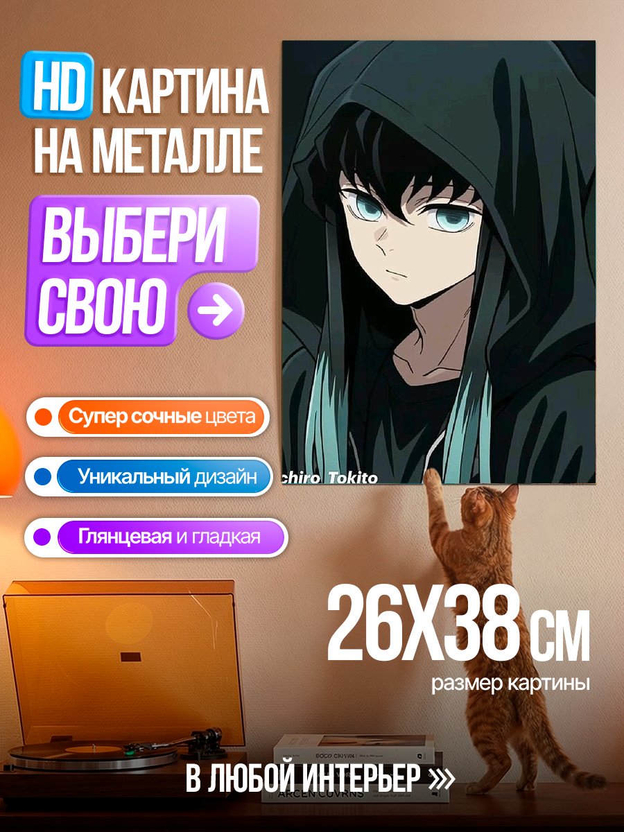 Картина на металле Муичиро Токито в капюшоне