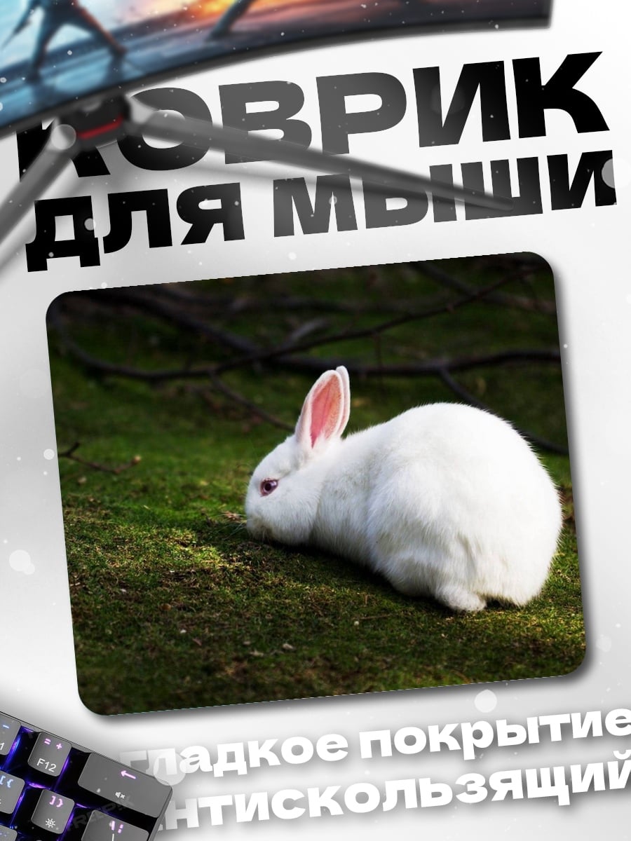 Коврик Белый кролик на мху