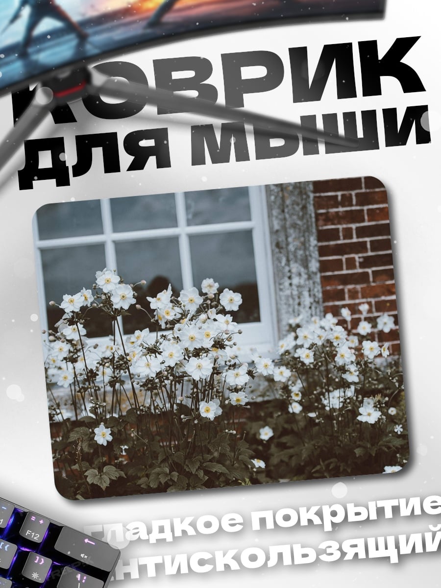 Коврик Белые цветы у окна