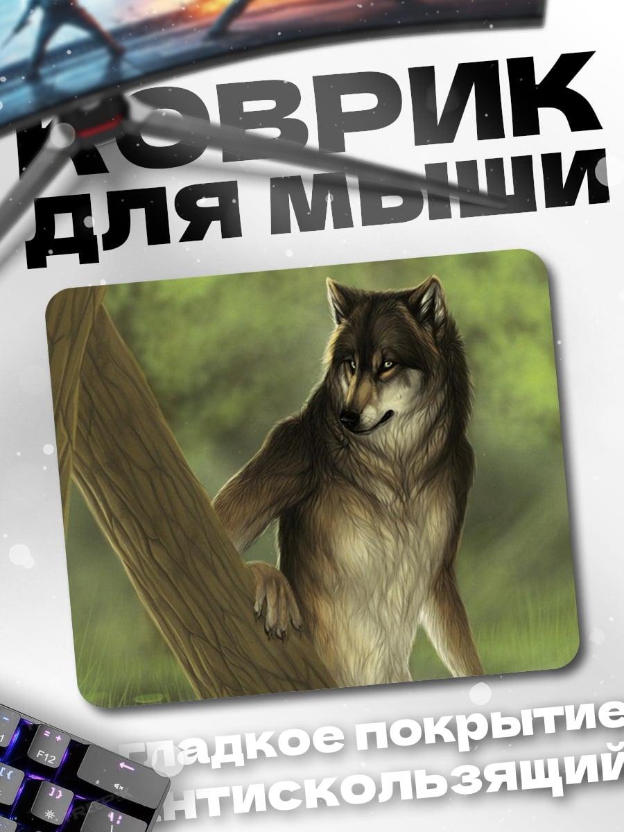 Коврик волк на дереве
