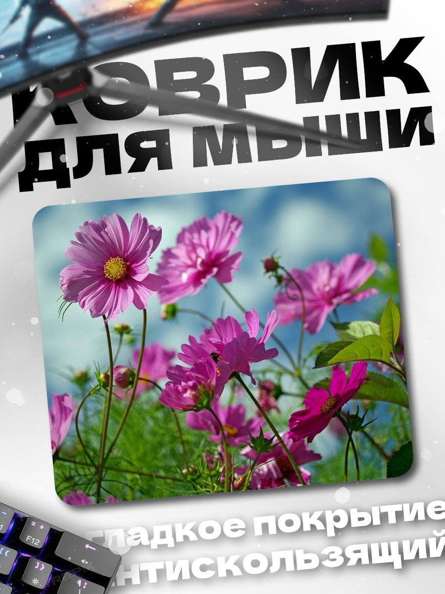 Коврик Розовые цветы космос