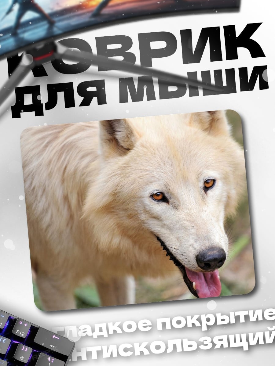 Коврик Белый волк крупным планом