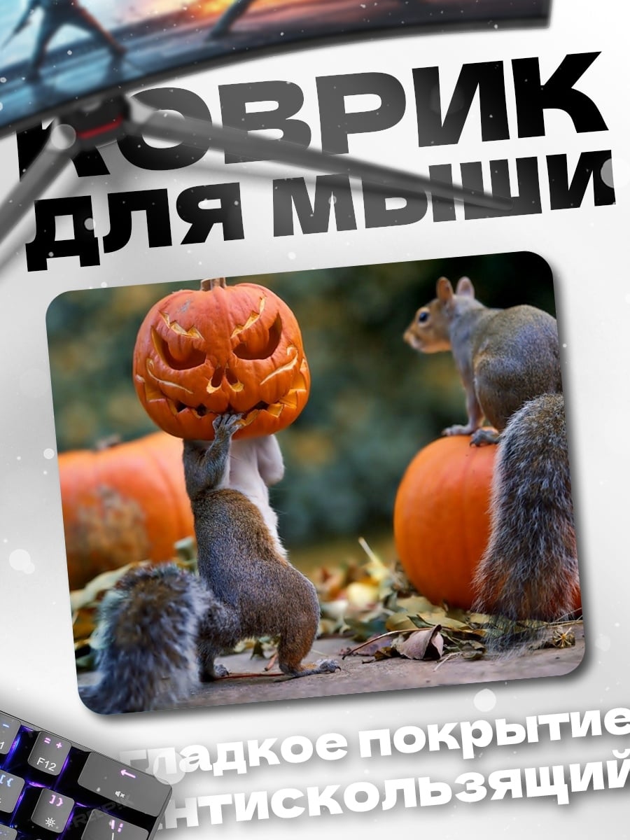 Коврик Белки и тыква на Хэллоуин
