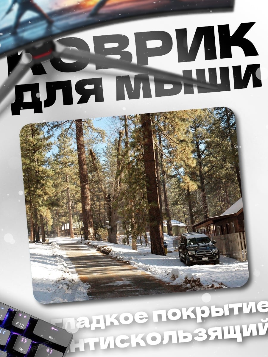 Коврик Зимний лес машина