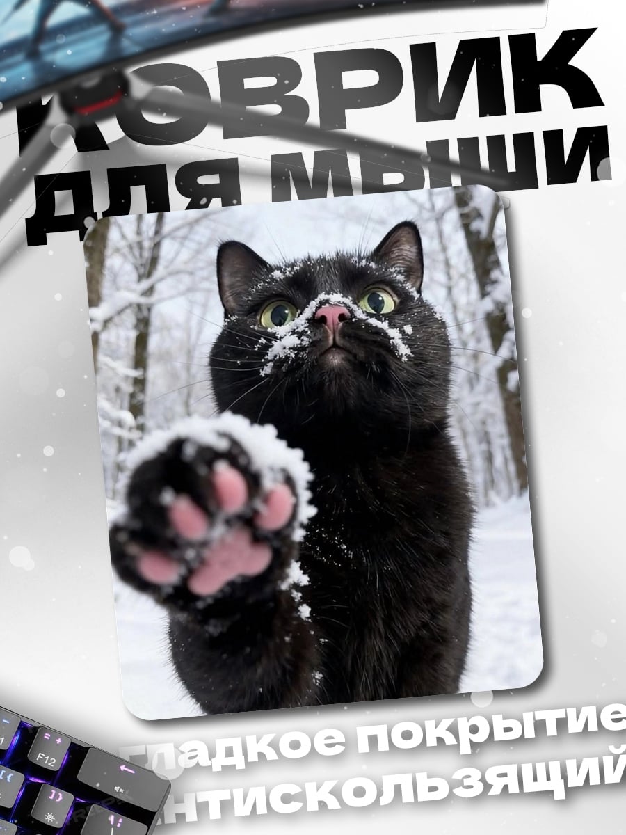 Коврик Черный кот в снегу
