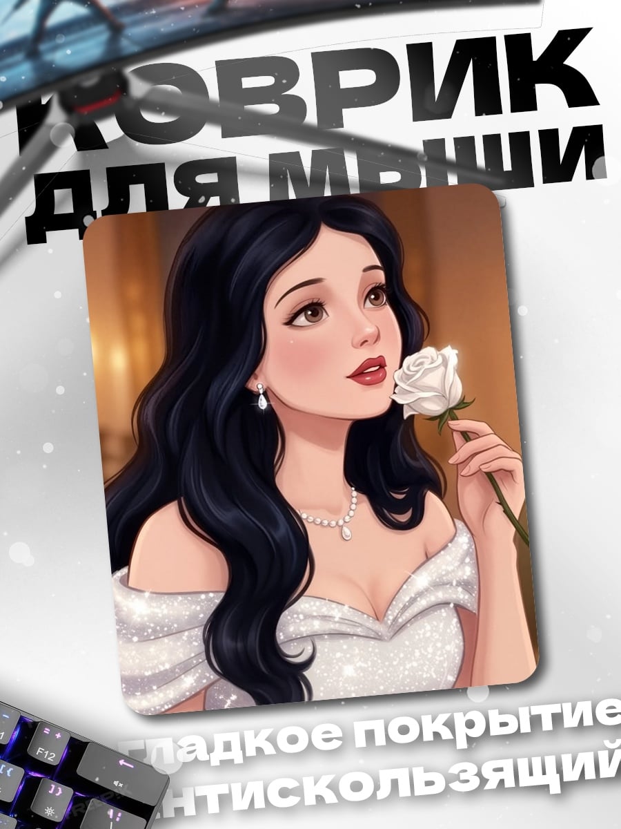 Коврик Белоснежка с розой
