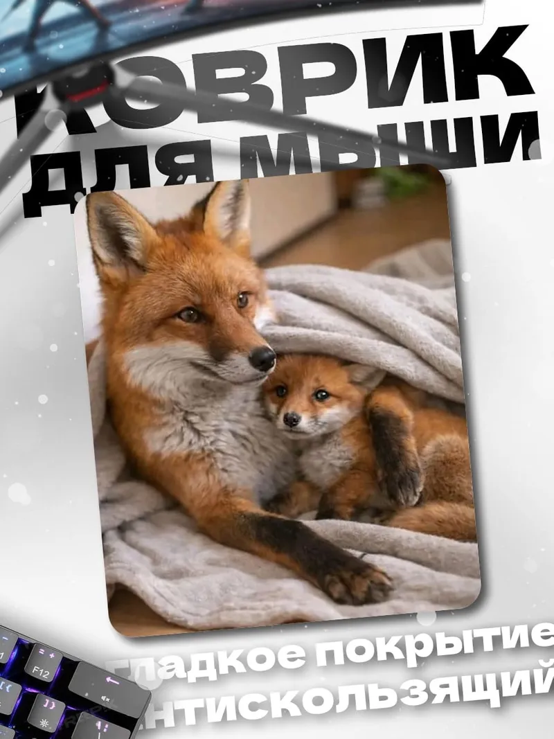 Коврик Мама лиса с лисенком