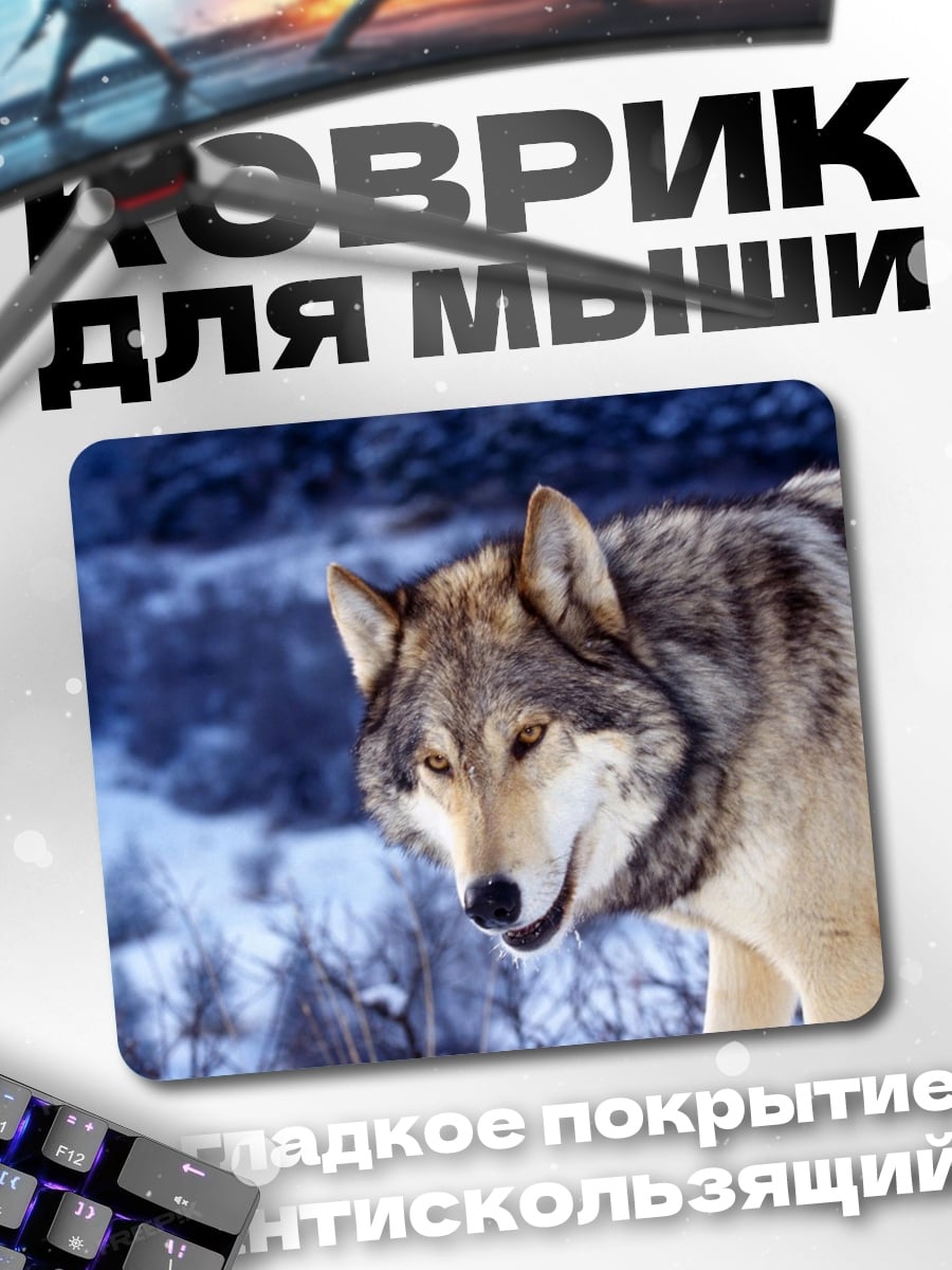 Коврик Волк в зимнем лесу