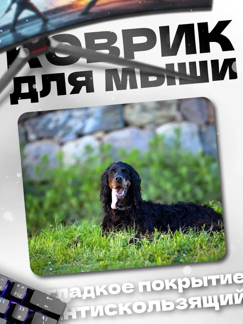 Коврик Черный пес на траве