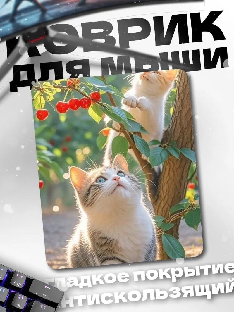 Коврик Два котенка на вишне
