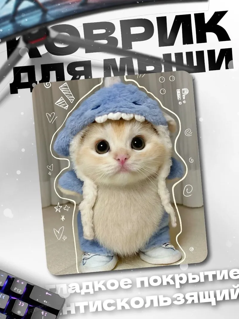 Коврик Кот в костюме акулы