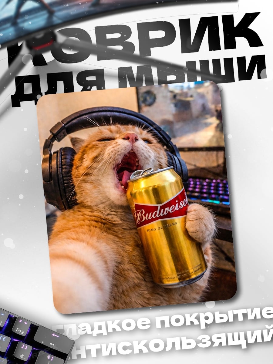 Коврик Кот геймер с пивом