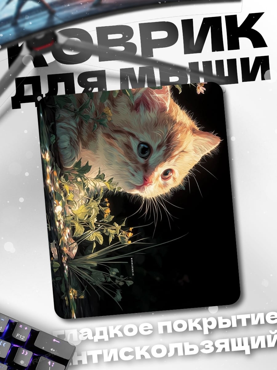 Коврик Рыжий котенок в цветах