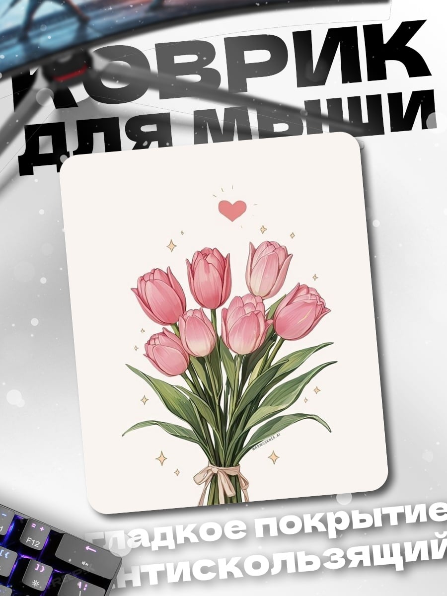 Коврик Букет розовых тюльпанов