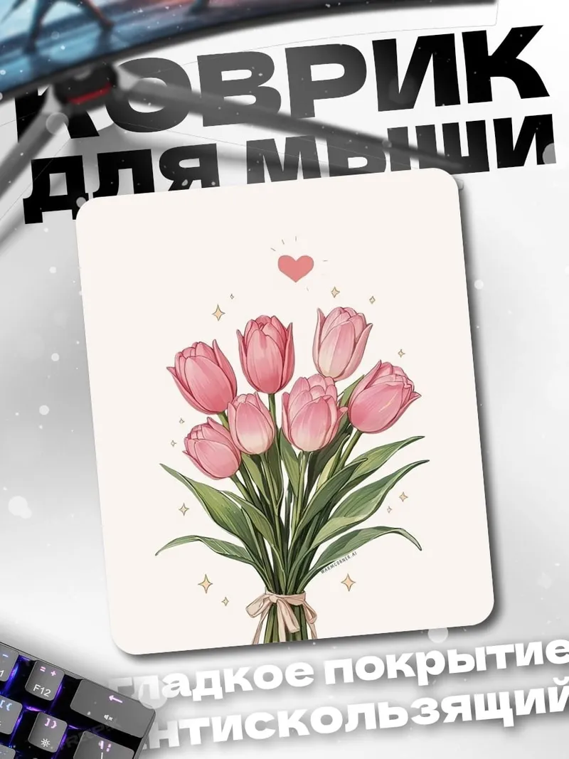 Коврик Букет розовых тюльпанов