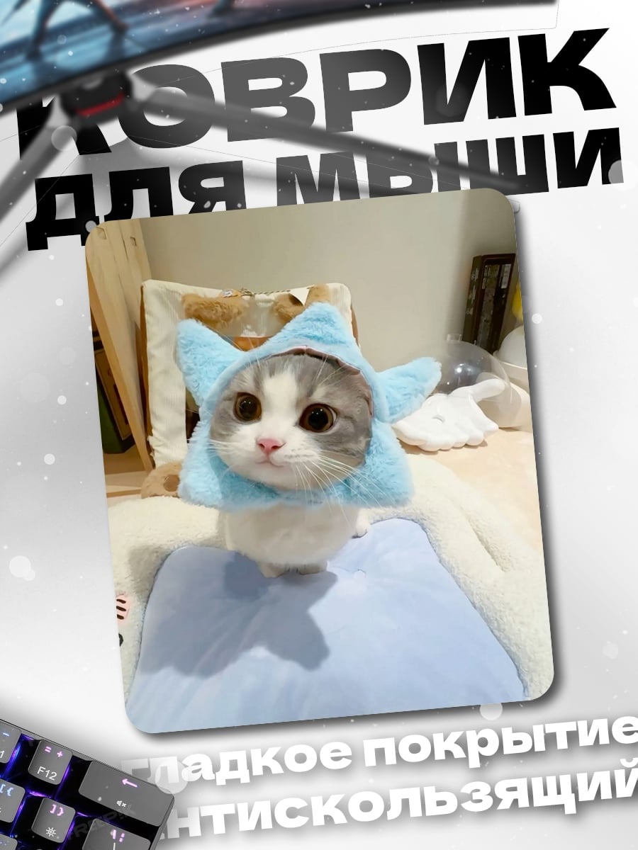 Коврик Котенок в шапке звезды