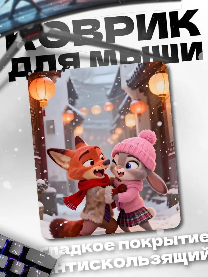 Коврик Лис и кролик зима