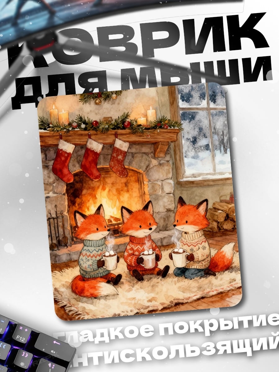 Коврик Лисята у камина